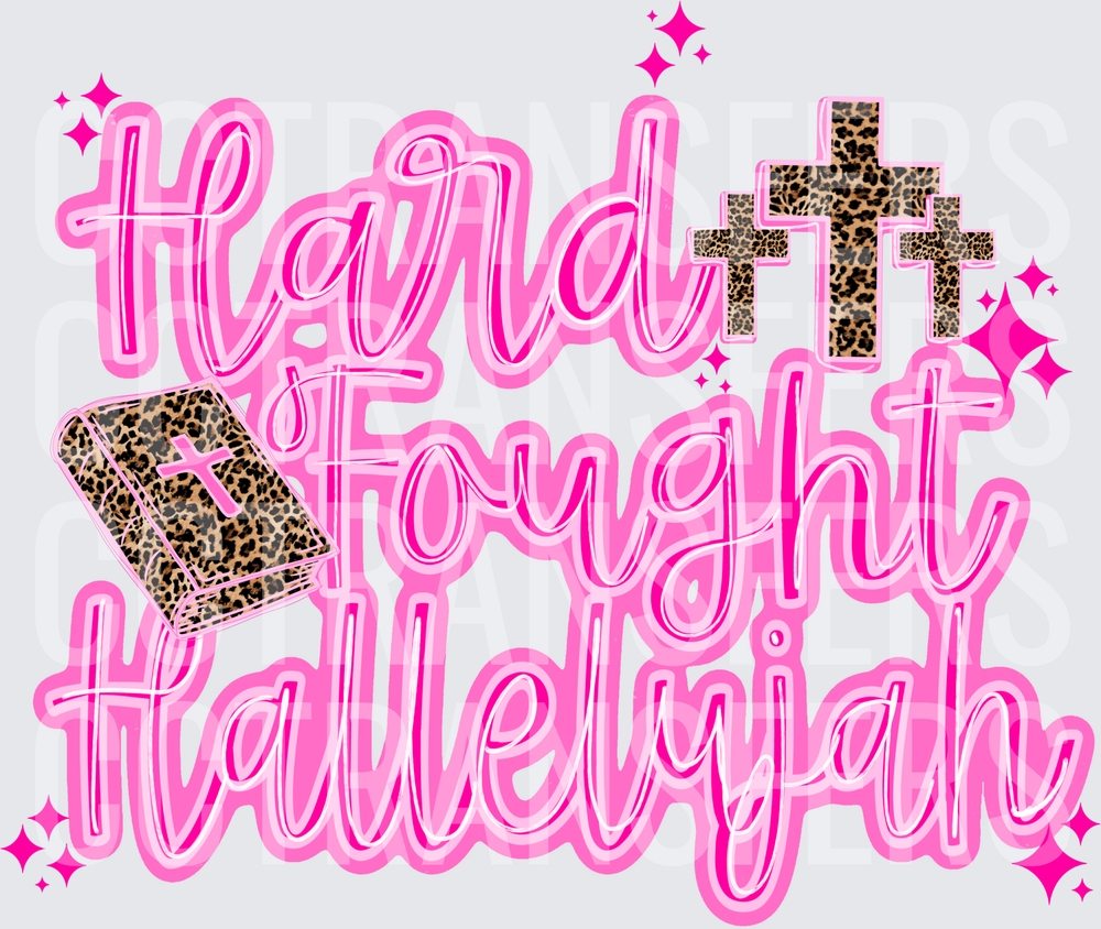 Hard Fought Hallelujah Pink Leopard Cross Bible (DTF)