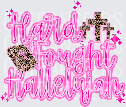 Hard Fought Hallelujah Pink Leopard Cross Bible (DTF)