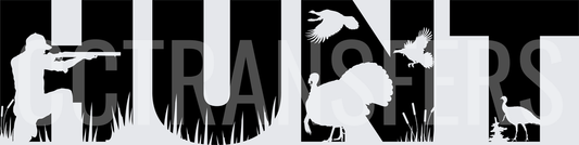 HUNT Bold Letter Turkey Bird Hunter Silhouette (DTF)