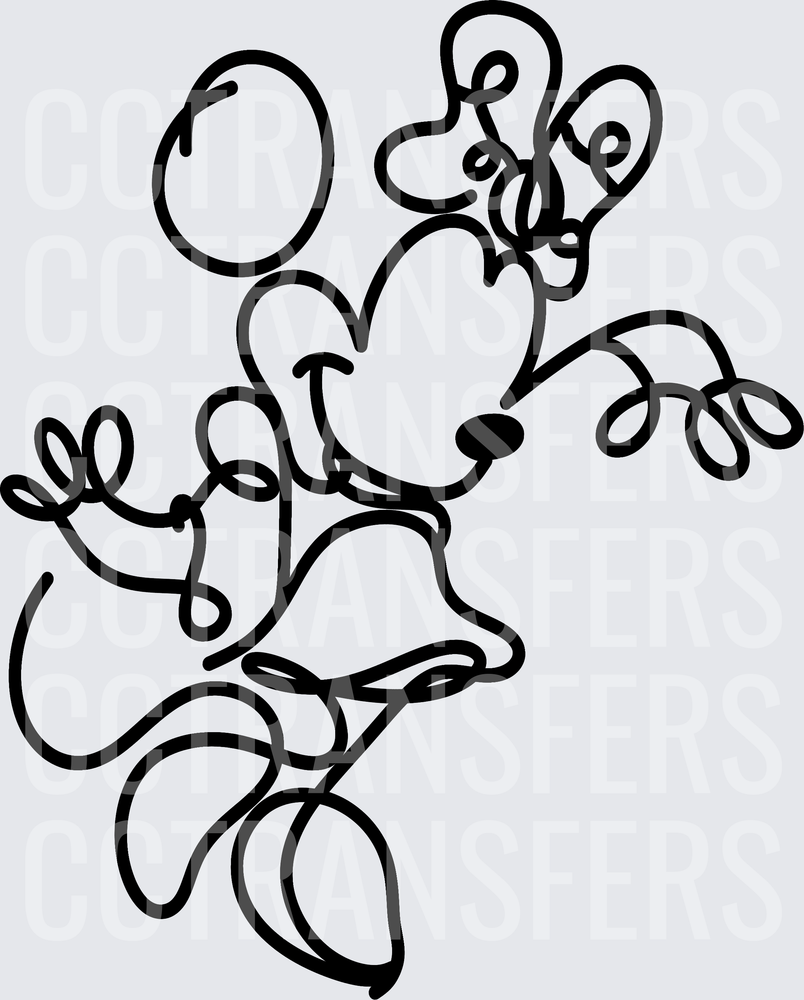 One Line Art Jumping Cartoon Mouse with Bow (DTF)