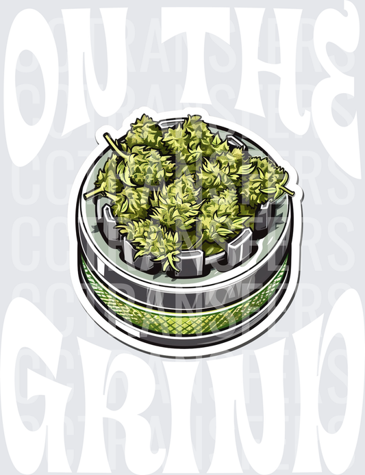 Open Herb Grinder Loaded With Green Cannabis Buds (DTF)
