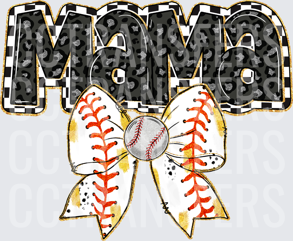Mama Black Leopard Checkered Baseball Bow (DTF)