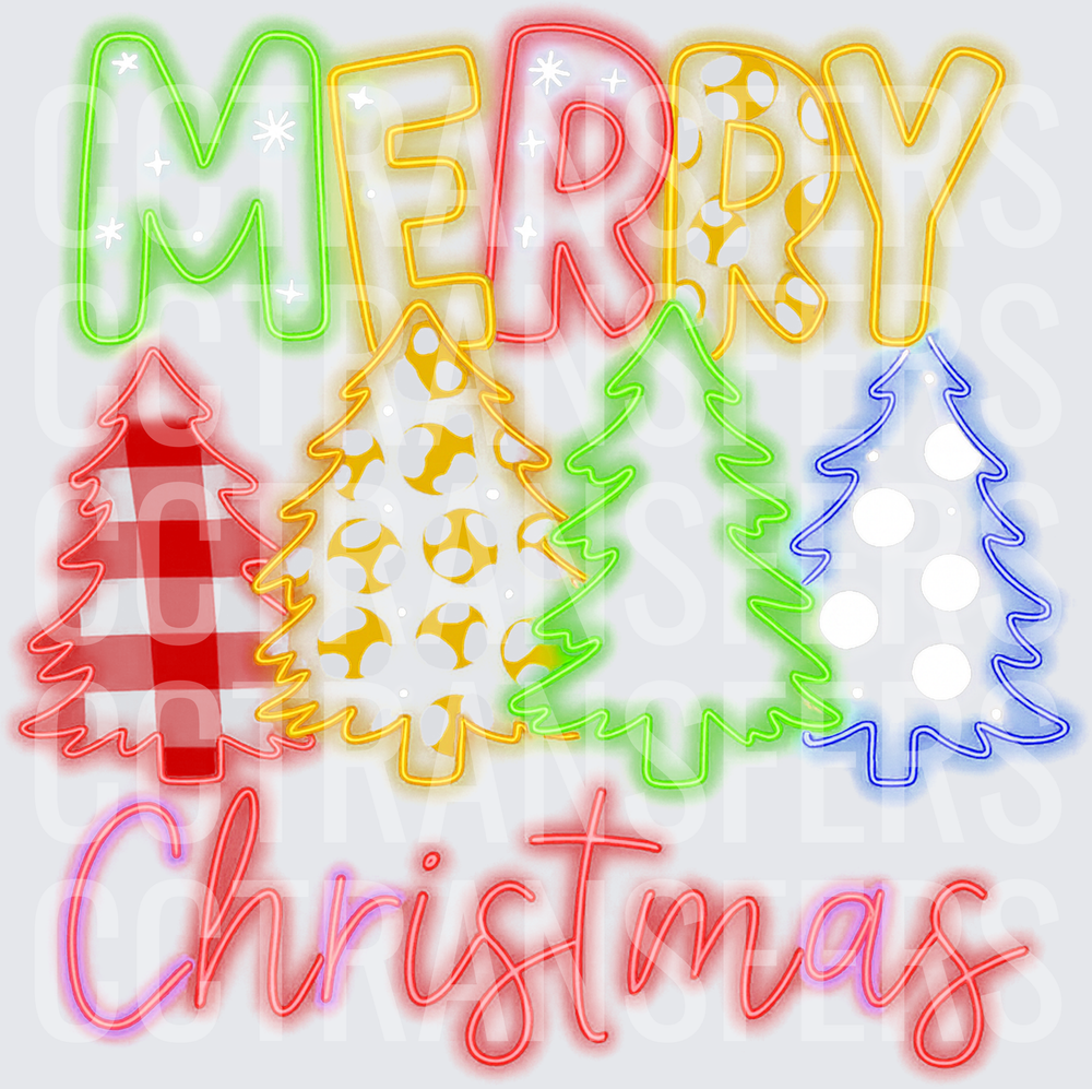 Merry Christmas Neon Glow Multi-Pattern Trees (DTF)