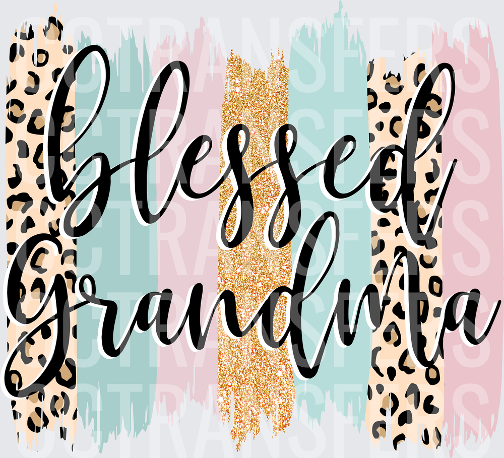 Blessed Grandma Leopard Brush Stroke Glitter (DTF)