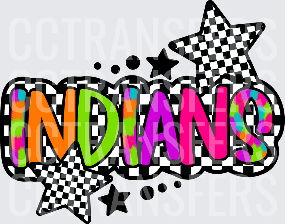 Indians Bold Neon Checkered Stars Groovy Typography (DTF)