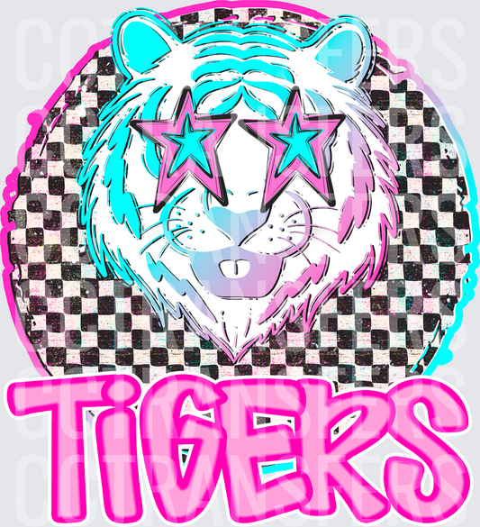 Retro Checkered Tiger Star Sunglasses Tigers (DTF)