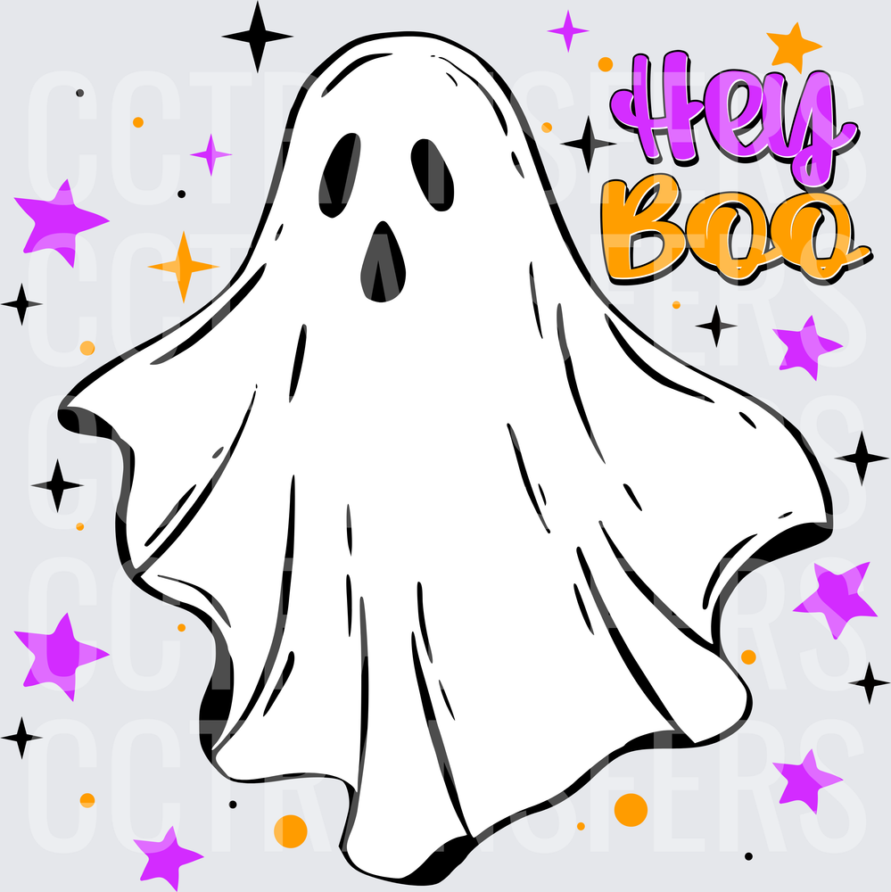 Hey Boo Halloween Ghost with Stars (DTF)