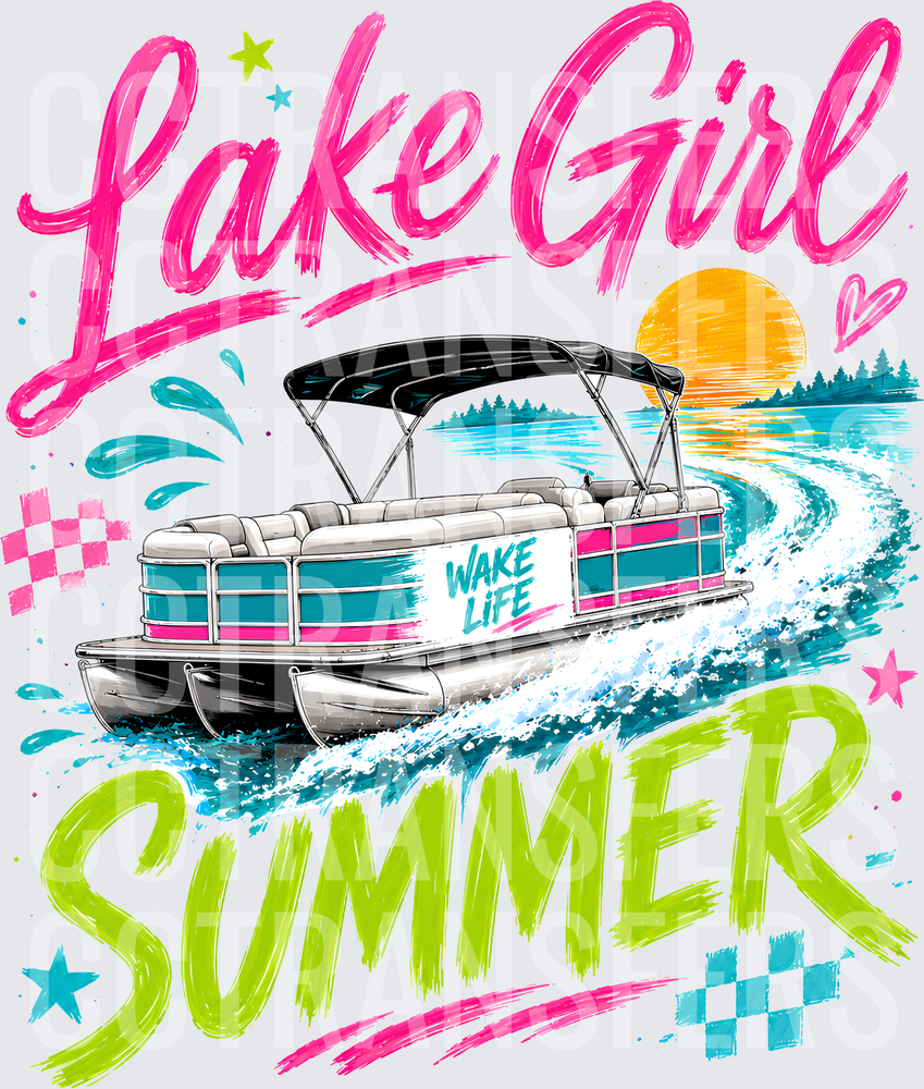 Lake Girl Summer Wake Life Pontoon Boat Sunset (DTF)