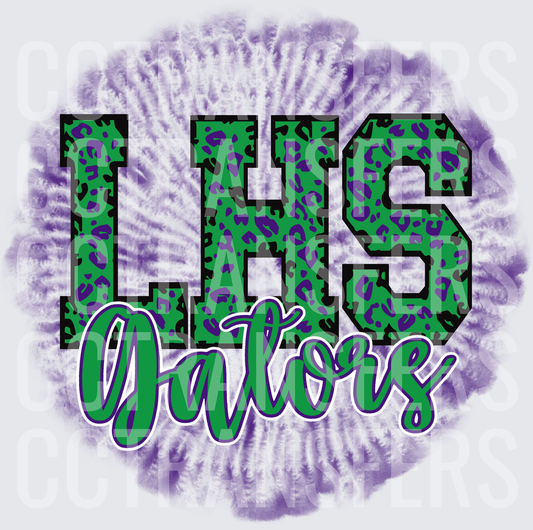 LHS Gators Leopard Print Tie Dye Green Purple (DTF)