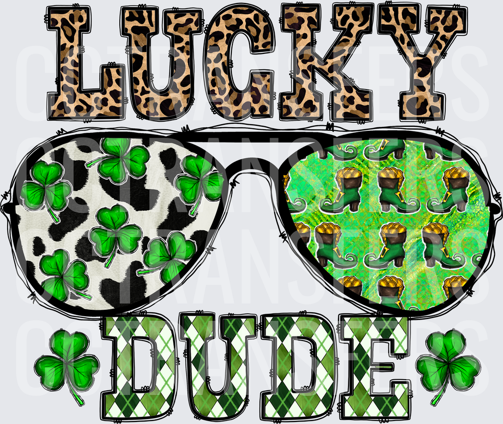 Lucky Dude Leopard Sunglasses Shamrock St. Patrick's Day (DTF)