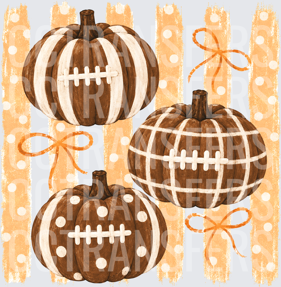 Football Pumpkin Trio with Bows Fall Harvest (DTF)