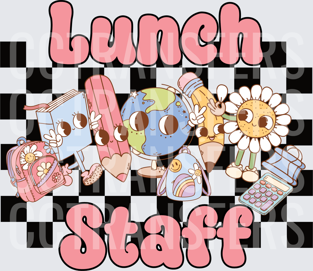 Lunch Staff Retro Groovy School Characters Checkered (DTF)