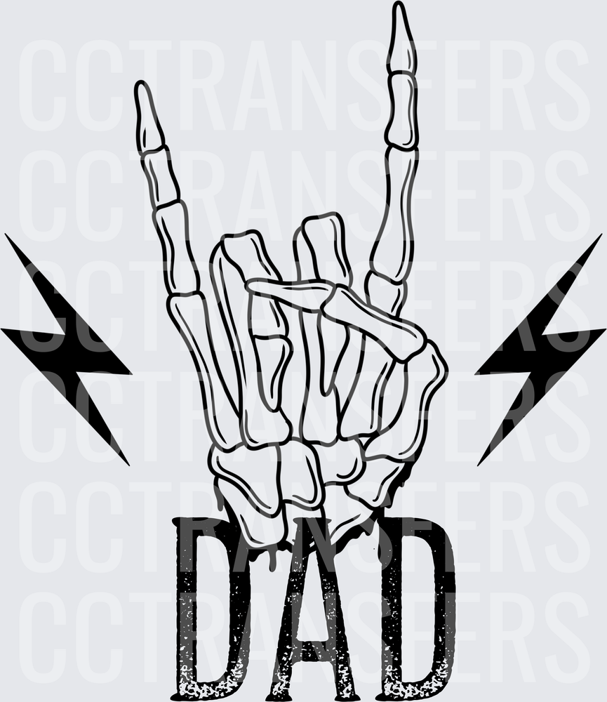 Skeleton Hand Rock On Sign Lightning Bolts Dad (DTF)
