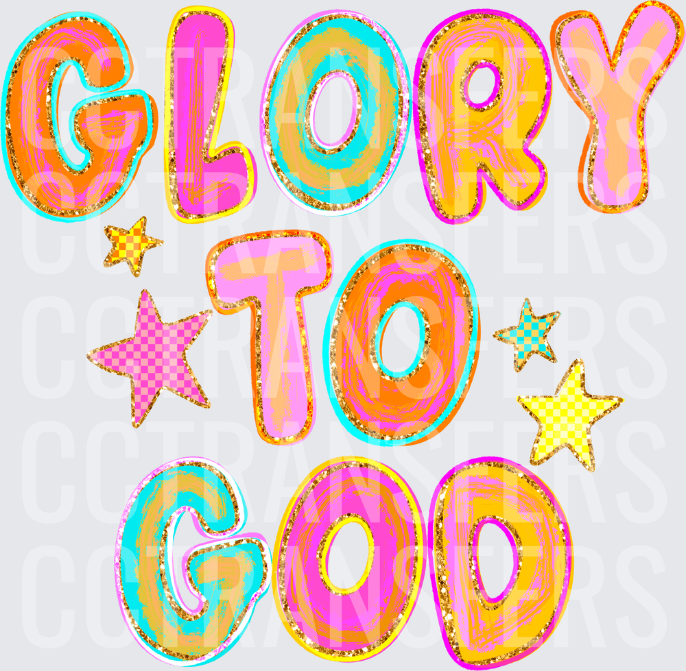 Glory To God Colorful Retro Bold Lettering Stars (DTF)