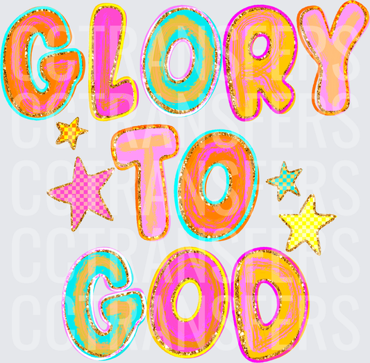 Glory To God Colorful Retro Bold Lettering Stars (DTF)