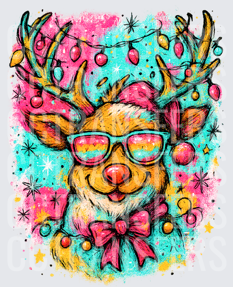 Groovy Christmas Reindeer Sunglasses Holiday Lights (DTF)