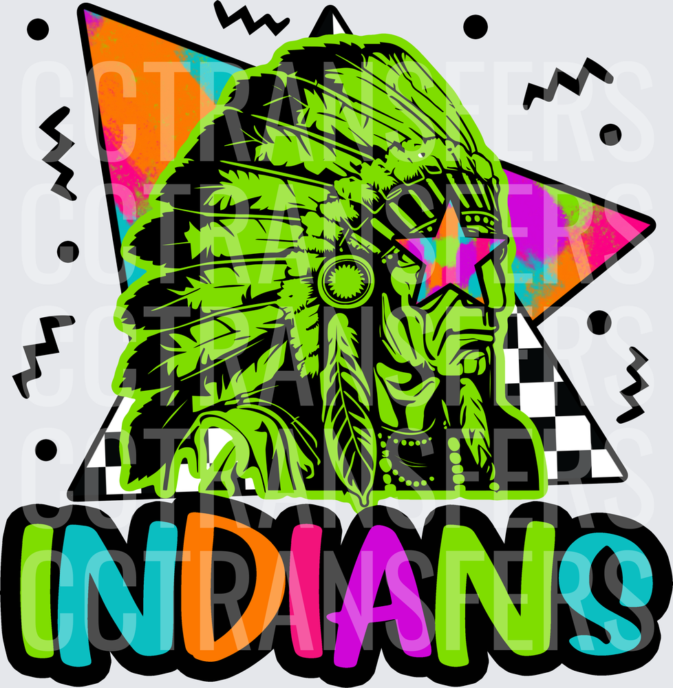 Neon Green Native Chief Headdress Retro 90s Indians (DTF)