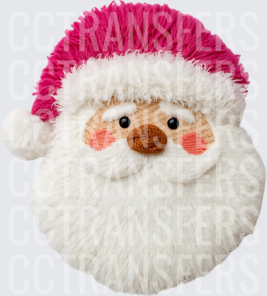 Fluffy Pink Hat Santa Face Yarn Art (DTF)