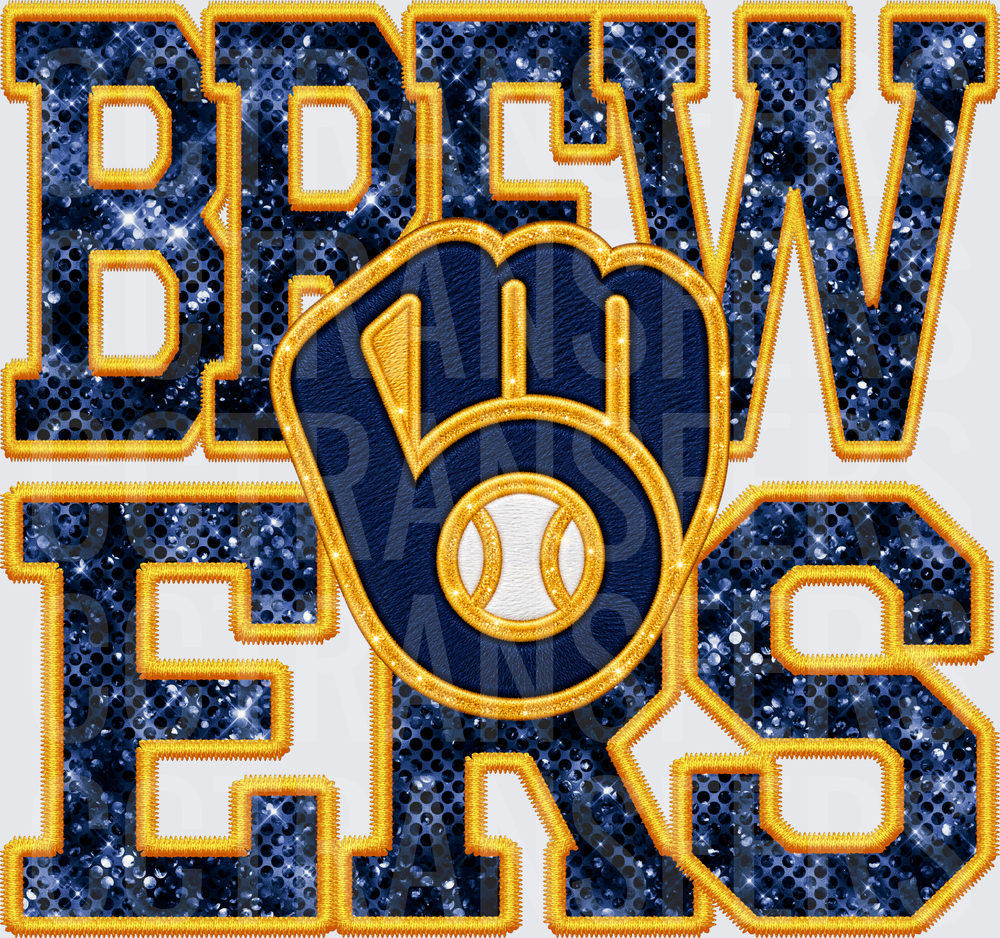 Brewers Faux Embroidery Sequin Glitter Stacked Logo (DTF)