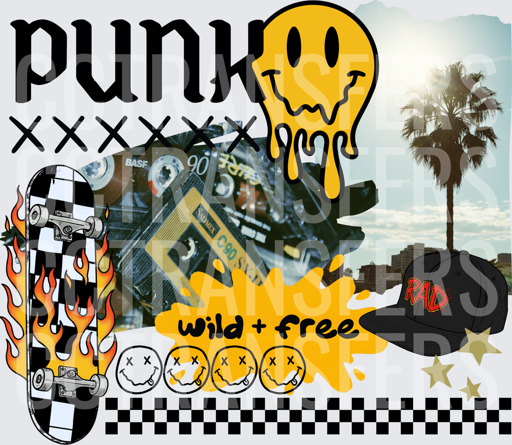 Punk Wild + Free Skate Drip Smiley Checker Rad Cap (DTF)