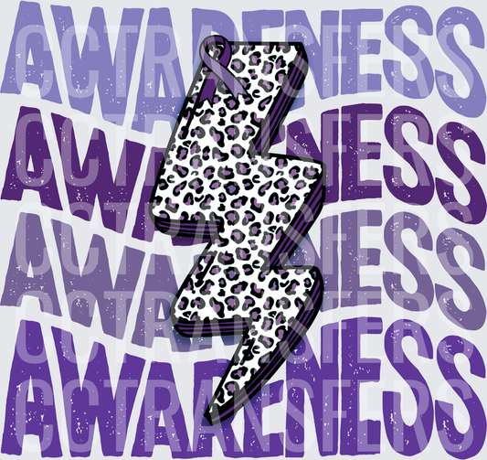 Purple Awareness Leopard Print Lightning Bolt with Ribbon (DTF)