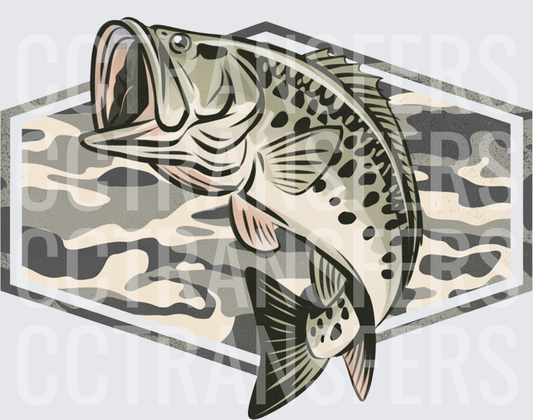 Jumping Bass Fish Camo Hexagon Frame (DTF)