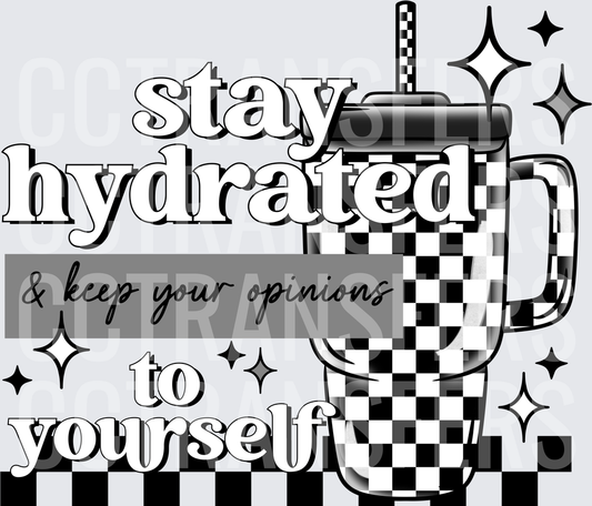 Stay Hydrated & Keep Your Opinions To Yourself Checkered Cup (DTF)