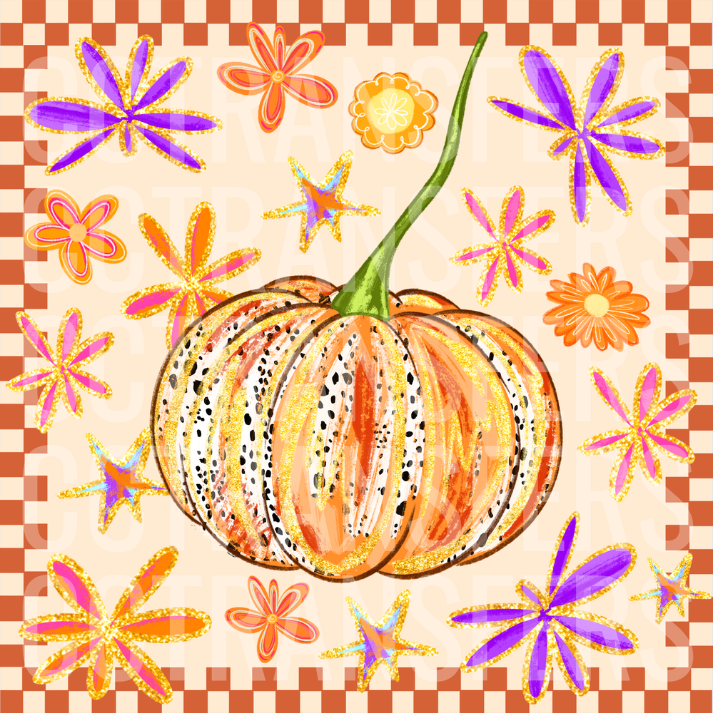 Boho Dalmatian Print Pumpkin Floral Checker Fall (DTF)
