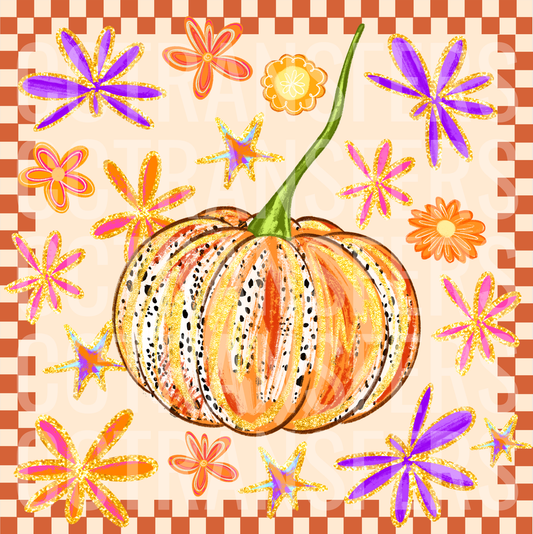 Boho Dalmatian Print Pumpkin Floral Checker Fall (DTF)