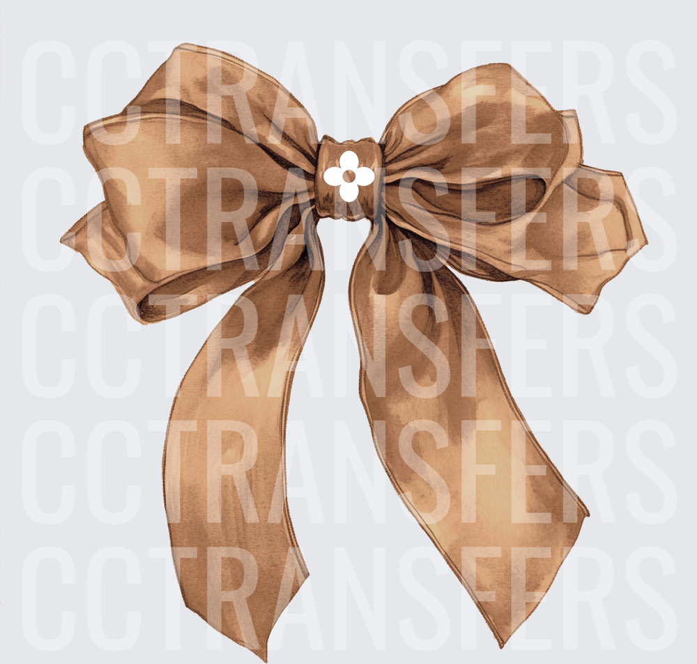 Luxe Brown Satin Bow with Floral Knot Detail (DTF)