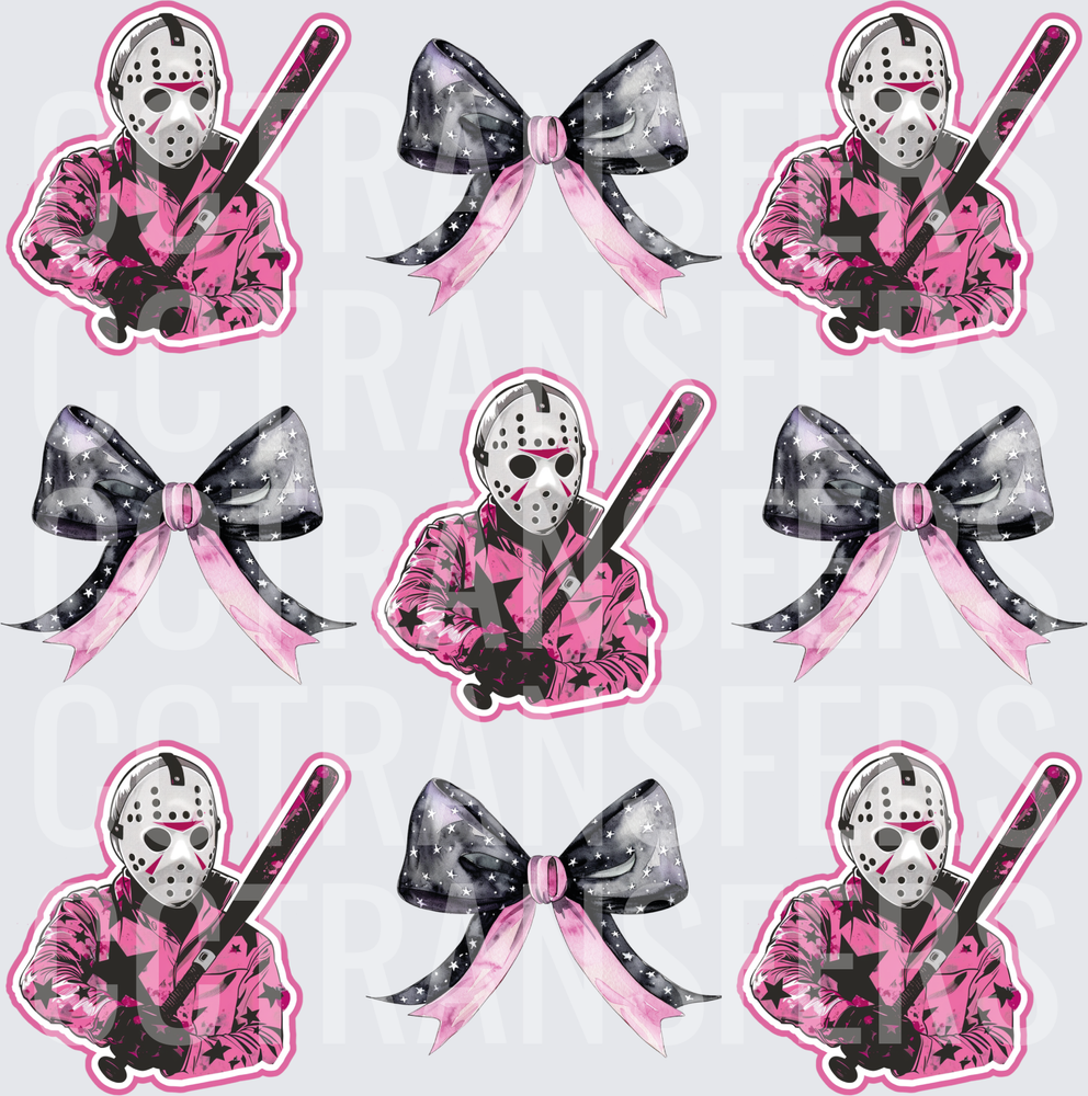 Pink Horror Masked Killer & Starry Black Bows Gang Sheet (DTF)