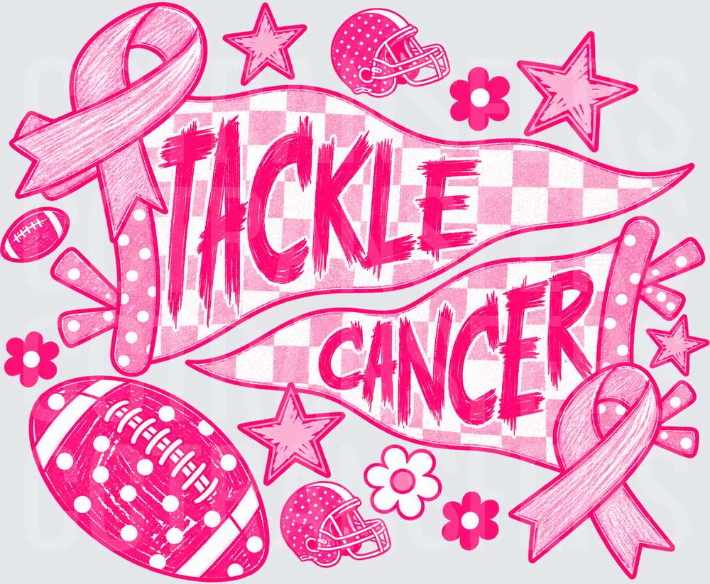 Tackle Cancer Pink Ribbon Football Awareness Design (DTF)