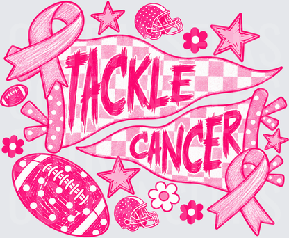 Tackle Cancer Pink Ribbon Football Awareness Design (DTF)