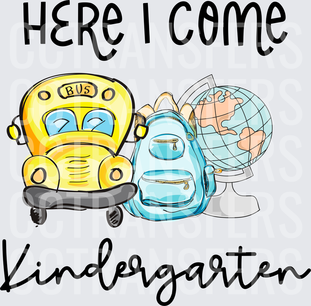 Here I Come Kindergarten School Bus Backpack Globe (DTF)