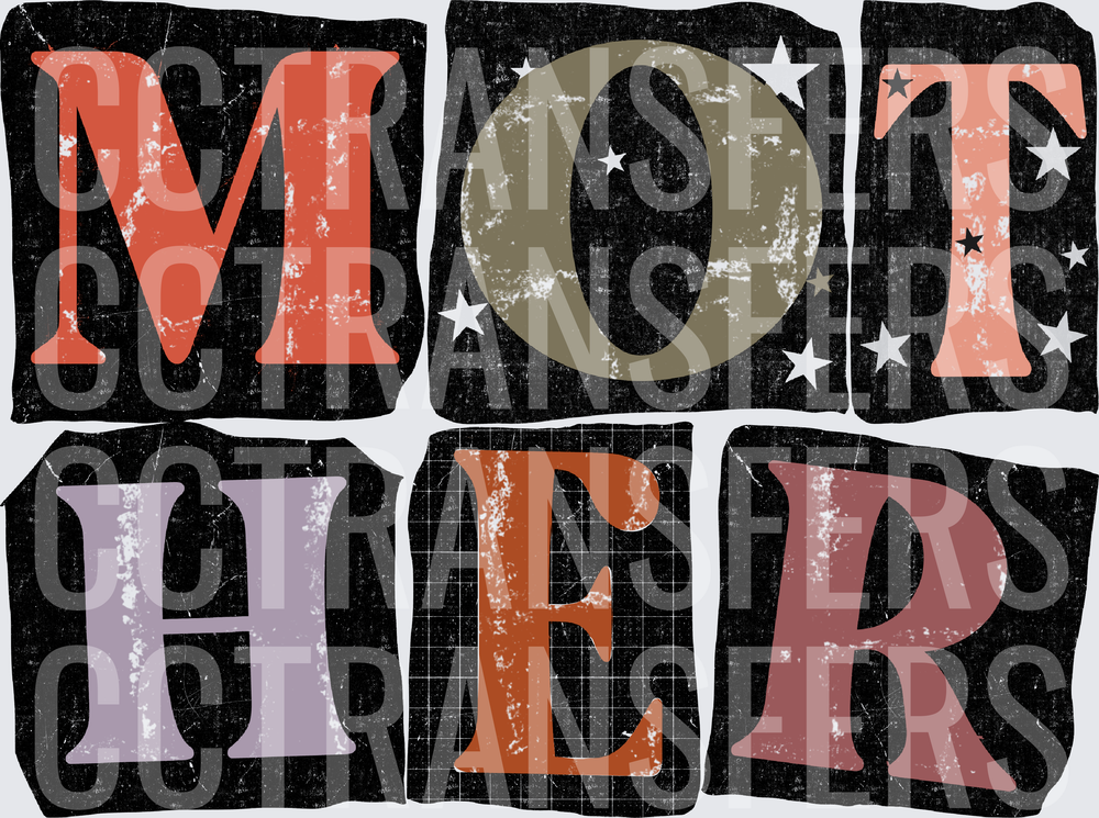 Vintage Distressed MOTHER Block Letter Stars Design (DTF)