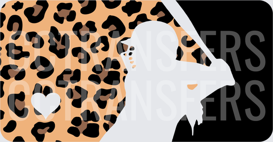 Baseball Batter Silhouette Leopard Print Heart (DTF)