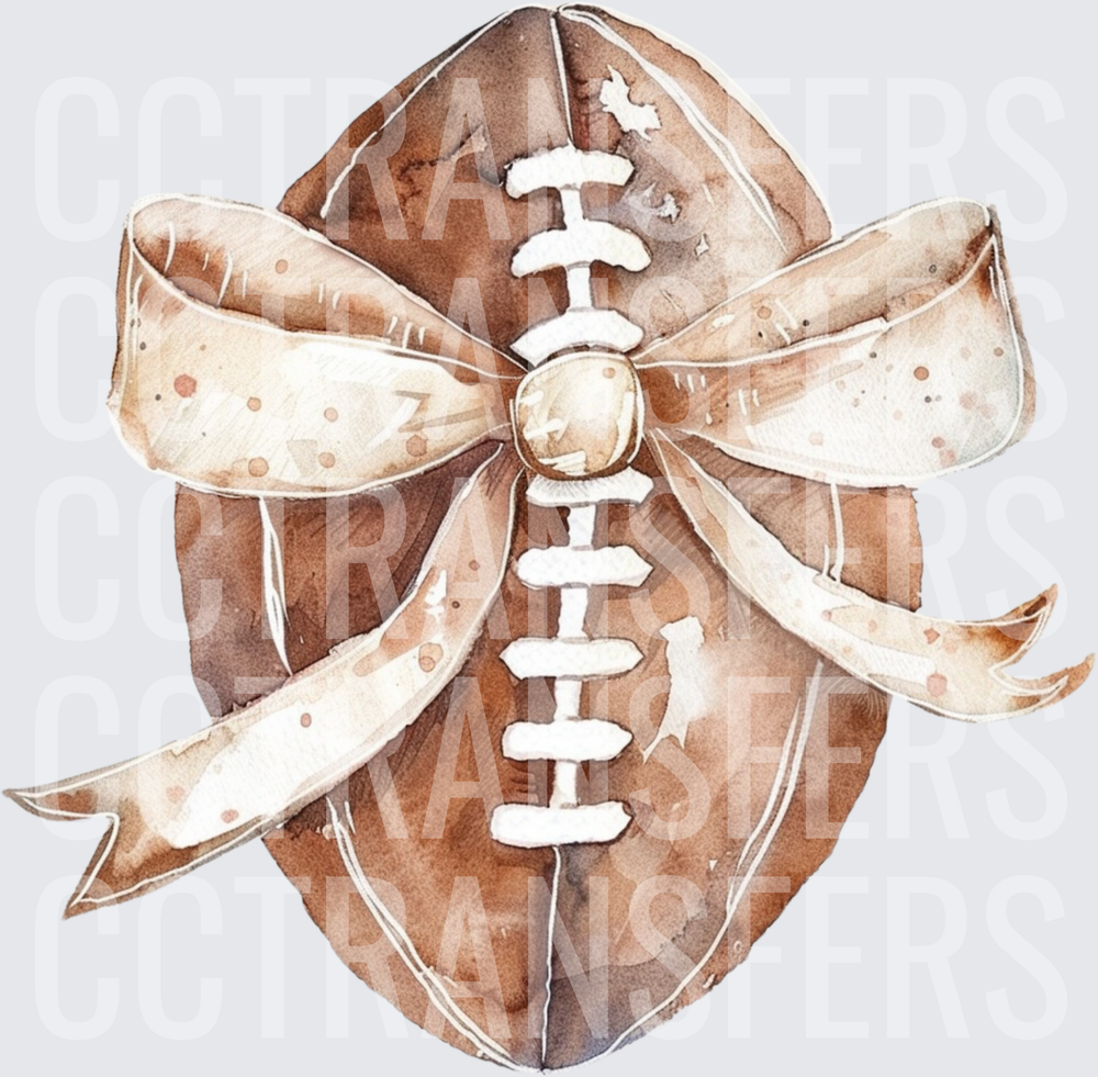 Watercolor Football with Cream Ribbon Bow (DTF)