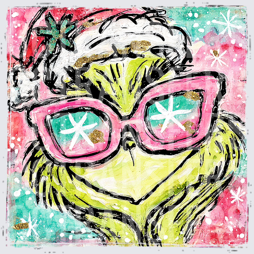 Sassy Green G-Man Pink Glasses Santa Hat Christmas (DTF)