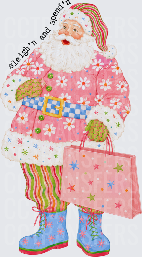 Sleigh'n and Spend'n Pink Santa Shopping Bag (DTF)