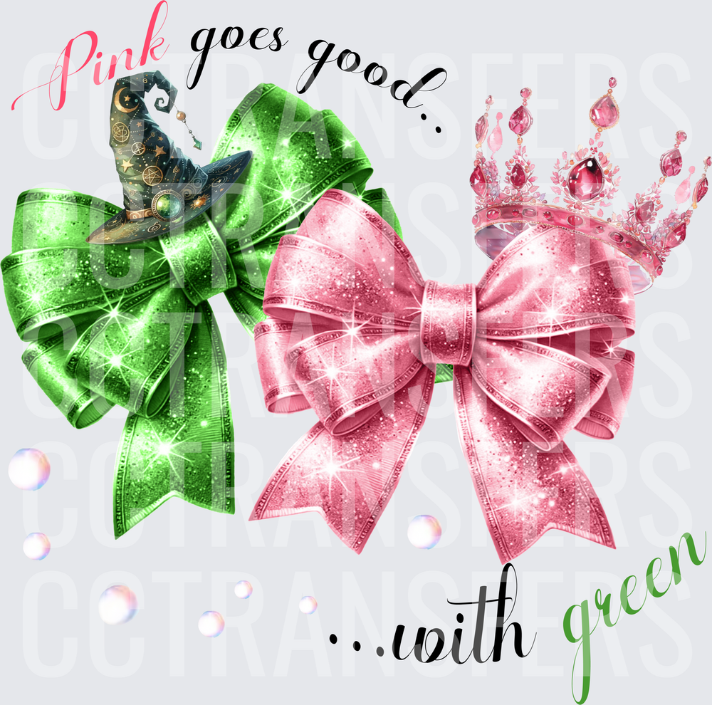 Pink Goes Good With Green Glitter Bows Witch Hat Crown (DTF)