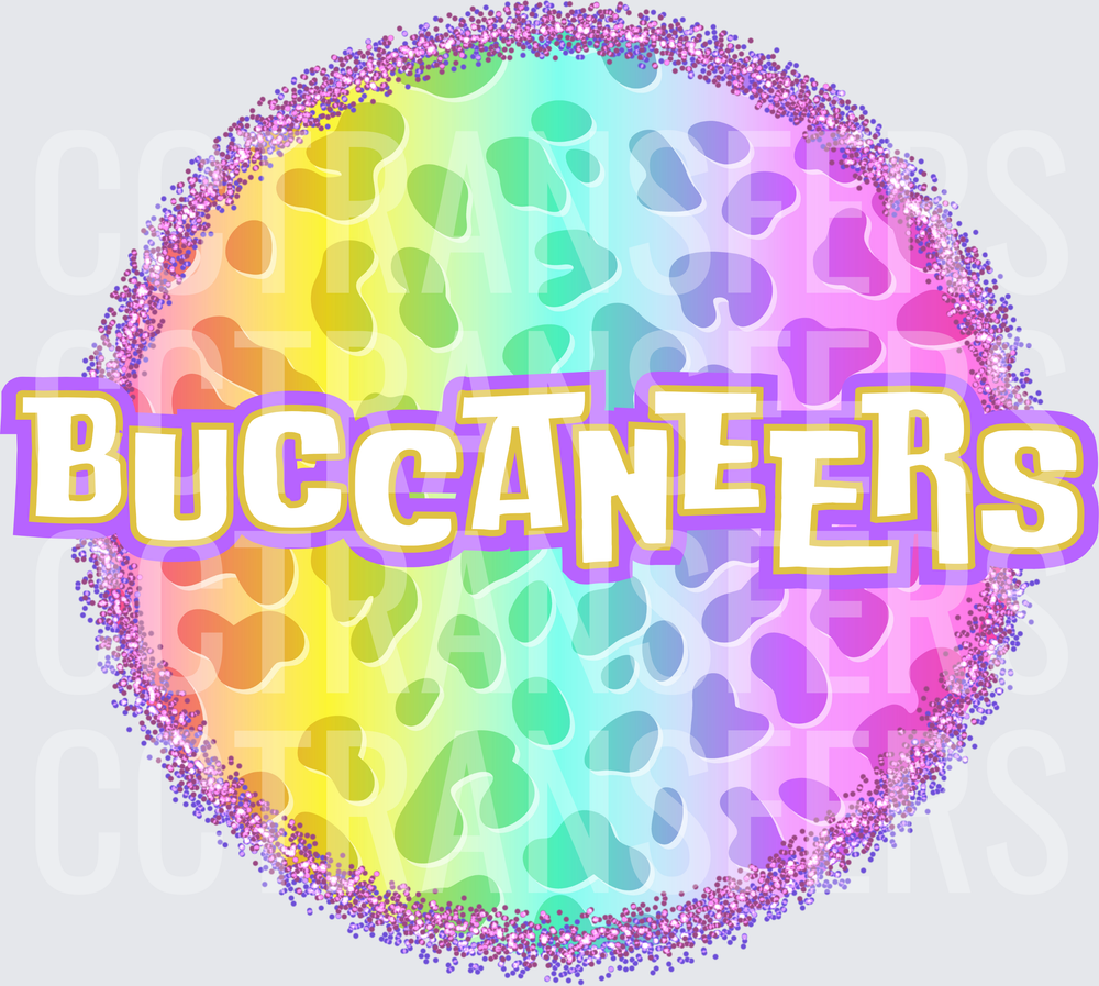 Buccaneers Rainbow Leopard Print Glitter Circle (DTF)