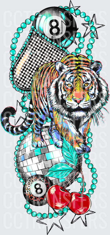 Colorful Tiger Disco Ball 8-Ball Cherry Bead Collage (DTF)