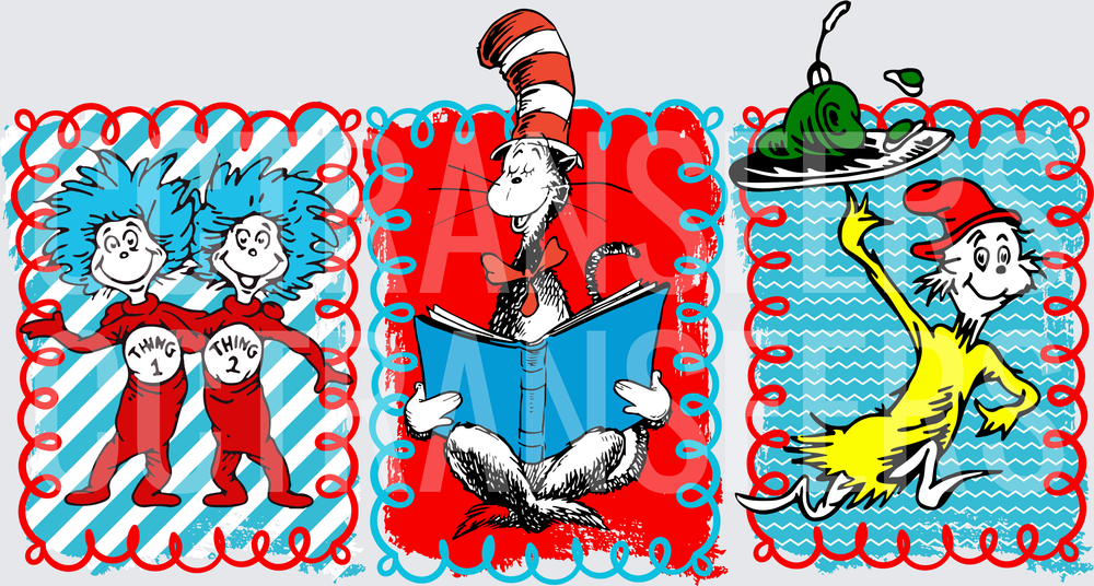 Thing 1 Thing 2 Cat Reading Book Green Eggs Character Trio (DTF)