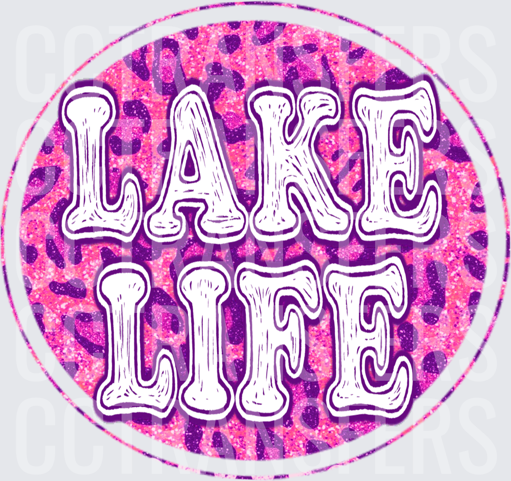 Lake Life Pink Glitter Leopard Print Circle (DTF)