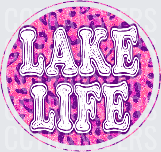 Lake Life Pink Glitter Leopard Print Circle (DTF)