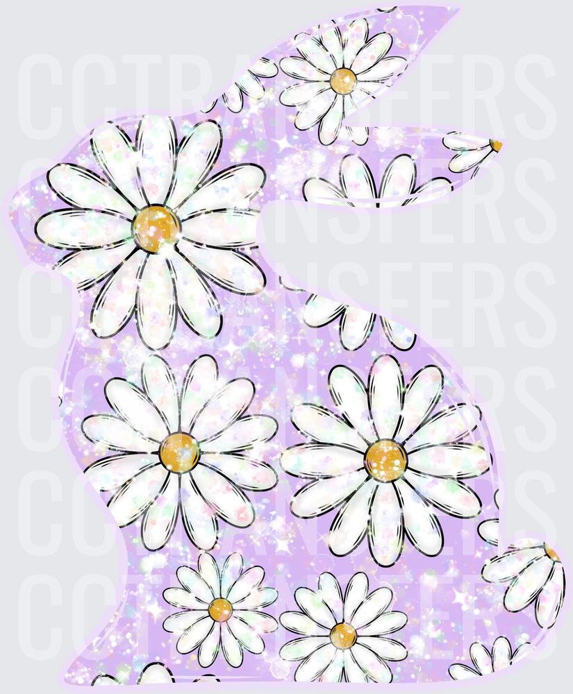 Lavender Glitter Bunny Silhouette White Daisy Floral (DTF)