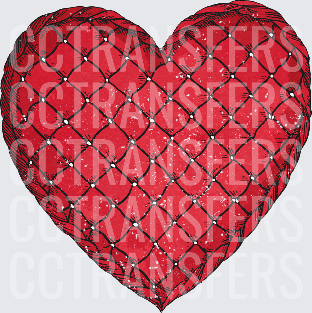 Red Quilted Tufted Heart with Chain Link Texture (DTF)
