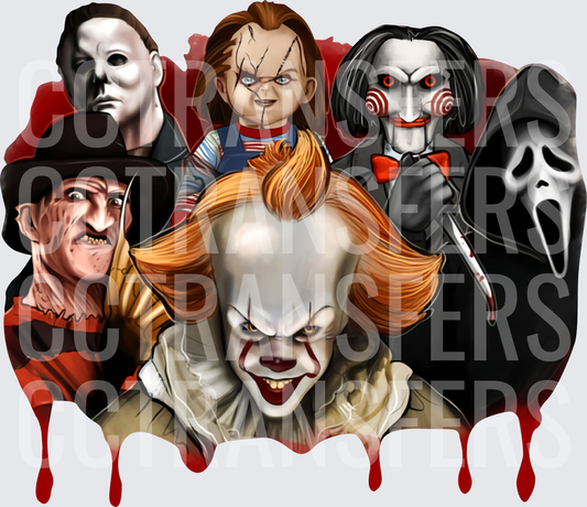 Classic Horror Villains Squad Blood Drip Collage (DTF)