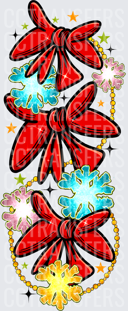 Stacked Red Bows Glitter Snowflakes Bead Chain Christmas (DTF)
