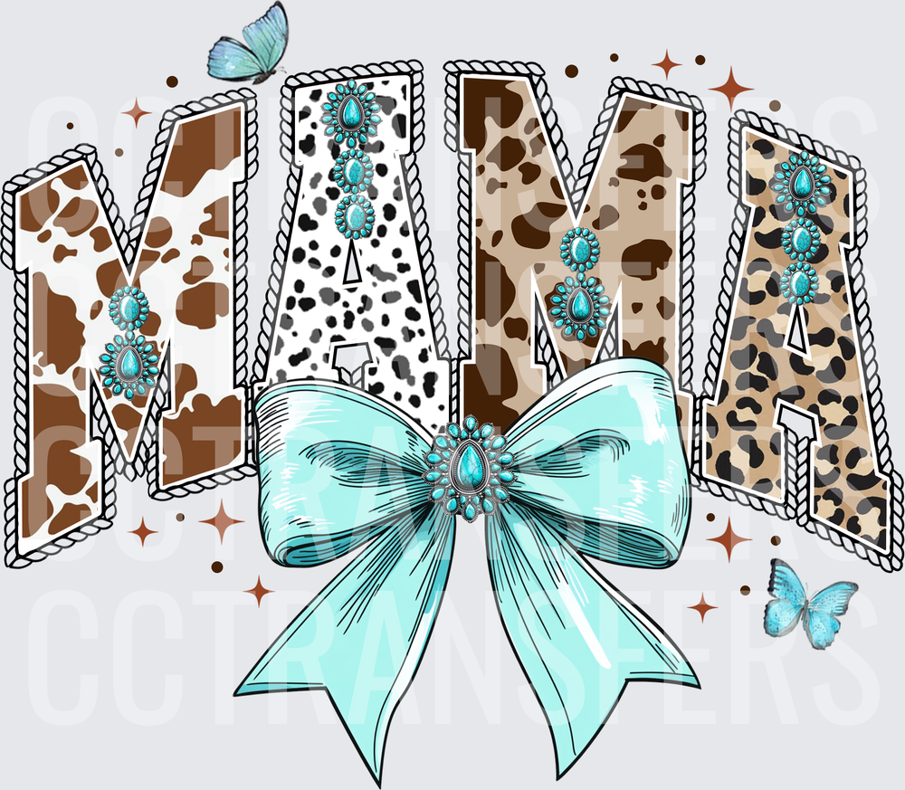 Western Mama Cowhide Leopard Turquoise Bow Coquette (DTF)
